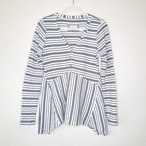 Anthropologie Maeve Black & White Eliza Baby Doll Henley Top M - Picture 3 of 7